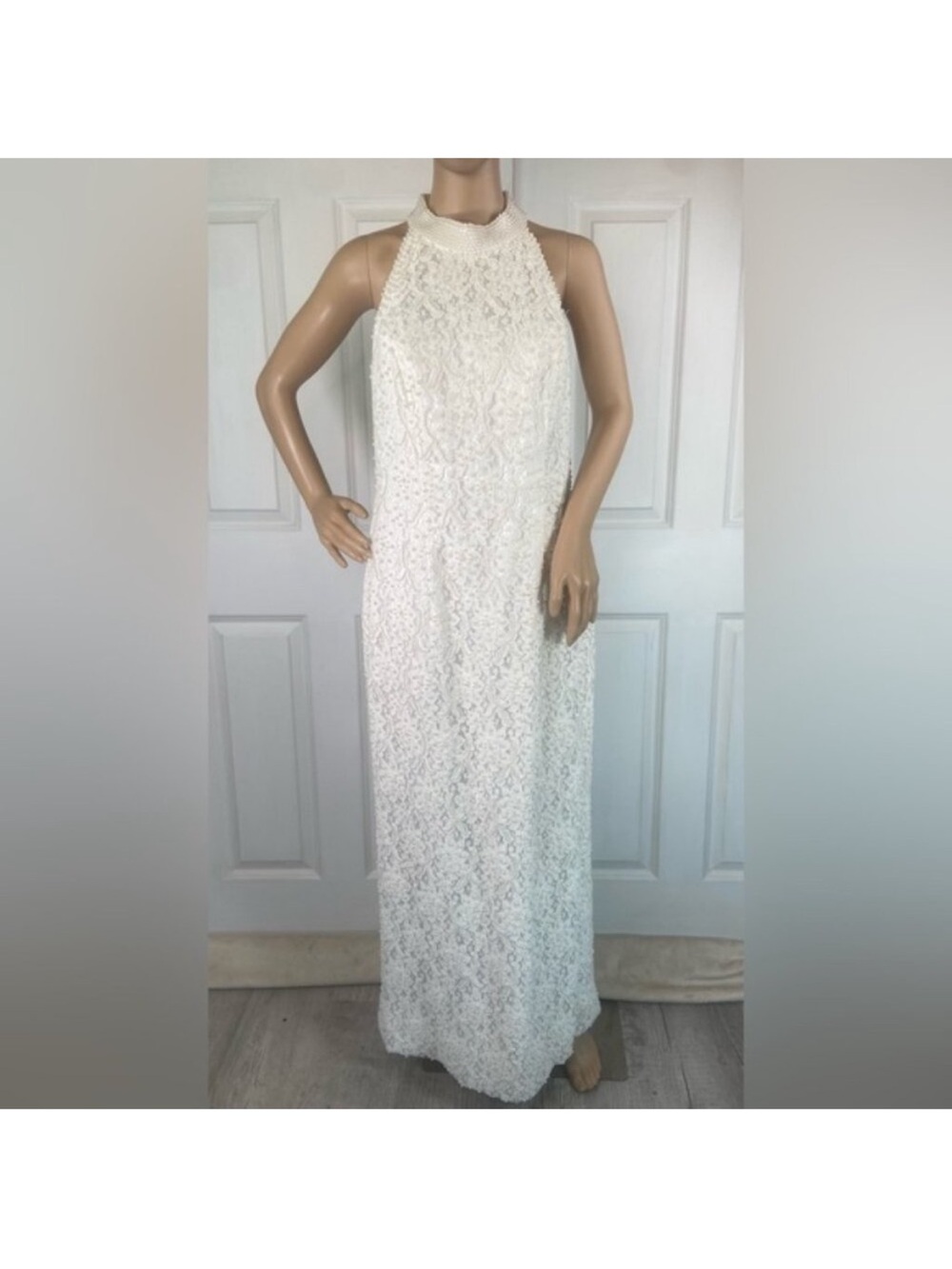 White Lace Halter Maxi Dress